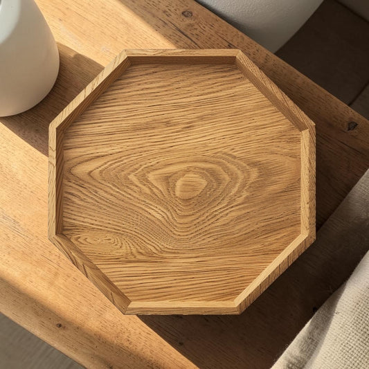 OAKD Modern Geometric Oak Wood Catchall Tray - Hexagonal Desk and Jewelry Organizer