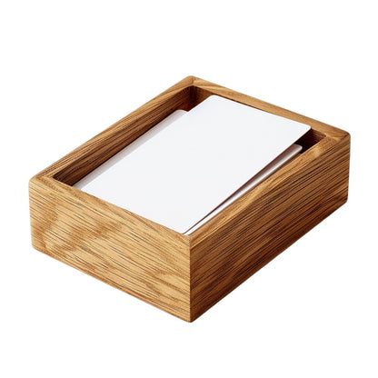 OAKD Minimalist Oak Wood Business Card Holder - Rectangular Desktop Memo and Sticky Note Tray