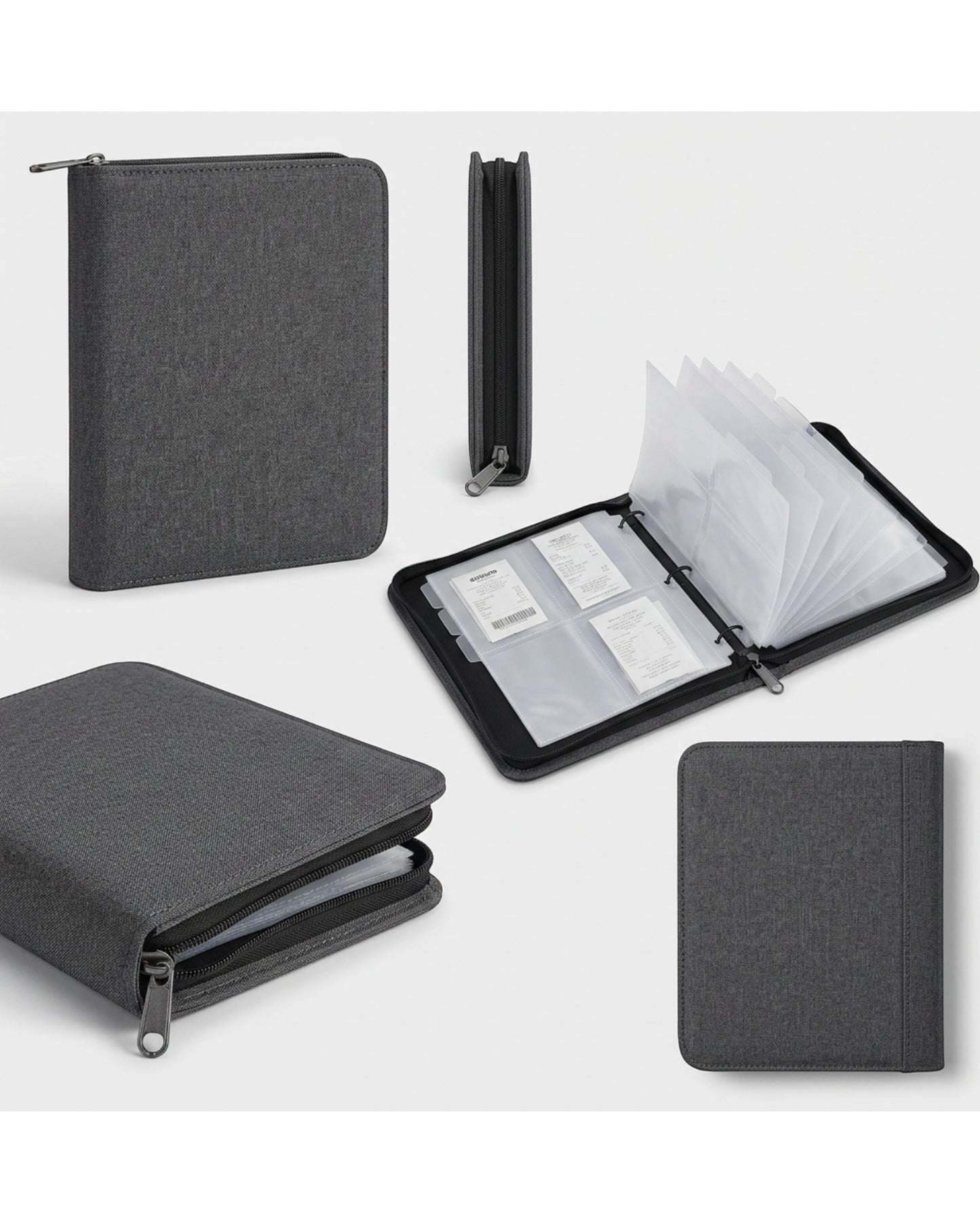 OAKD Zipper Receipt Organizer Album Charcoal 18 Sections