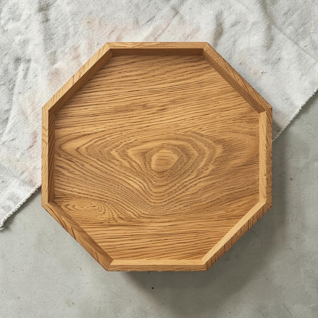 OAKD Modern Geometric Oak Wood Catchall Tray - Hexagonal Desk and Jewelry Organizer